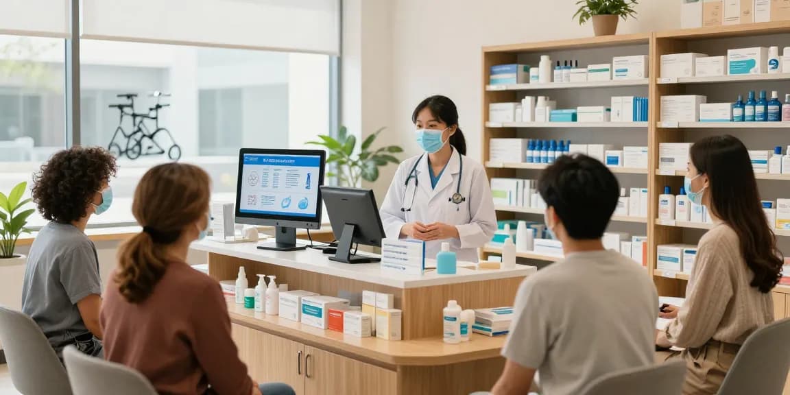 Starkman medical supplies showcased in a welcoming healthcare store with a professional assisting customers.