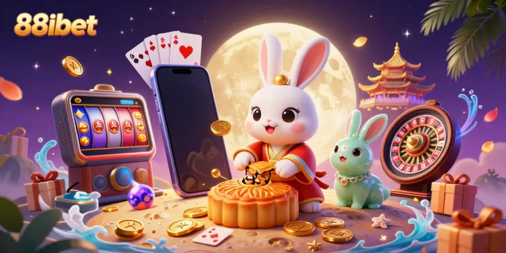 Experience the excitement of 88ibet with a vibrant casino scene featuring animated characters and games.