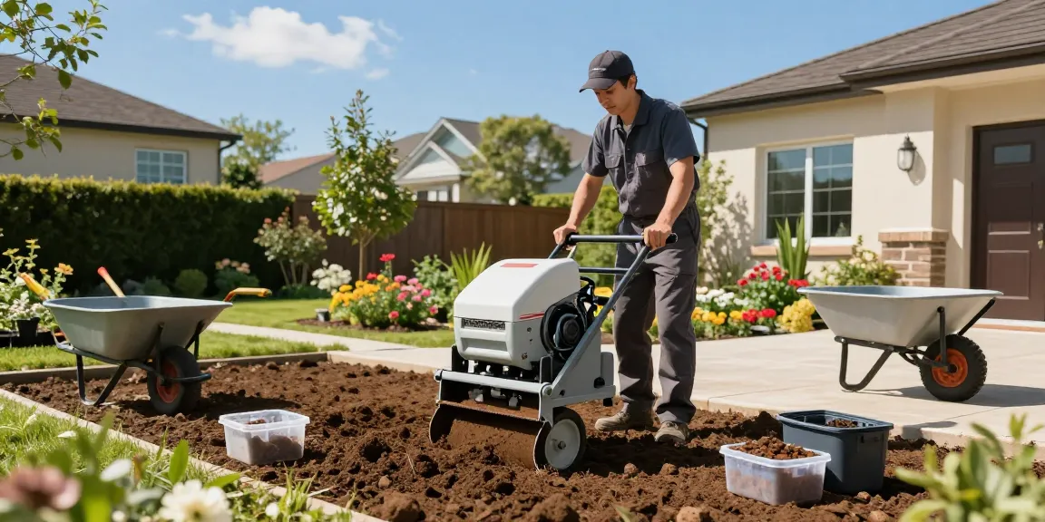 Professional conducting soil screening in Ottawa garden for landscaping.