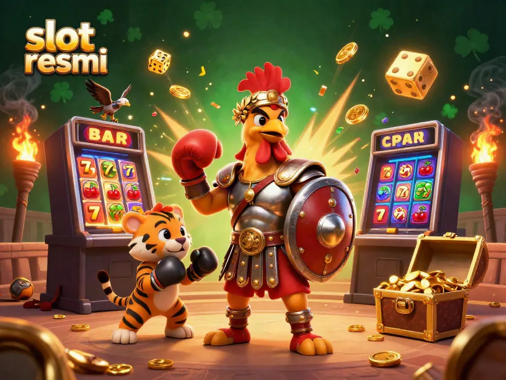Play thrilling games at slot resmi with exciting slots and jackpots in a vibrant casino illustration.