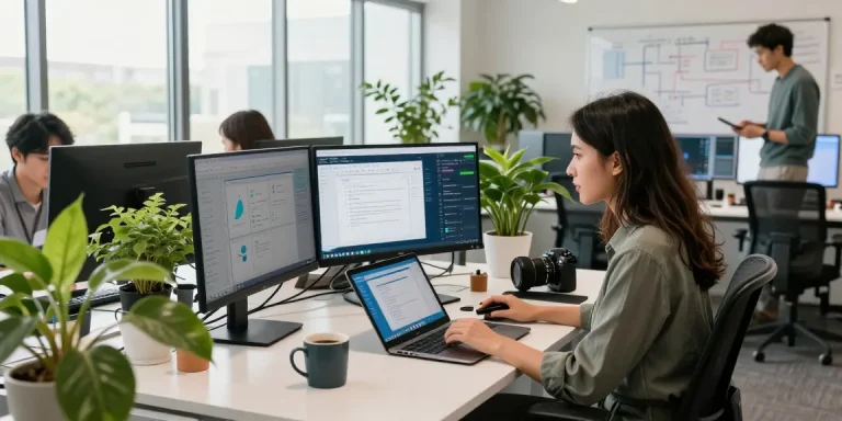 WPS Official Website user interface showcased in a modern coworking space with professionals collaborating.